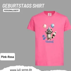 Personalisiertes Shirt GEBURTSTAG Zahl & Name personalisiert Party Waschbär