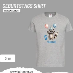 Personalisiertes Shirt GEBURTSTAG Zahl & Name personalisiert Party Waschbär