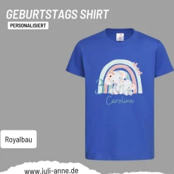 Personalisiertes Shirt GEBURTSTAG Zahl & Name personalisiert Regenbogen Elefant