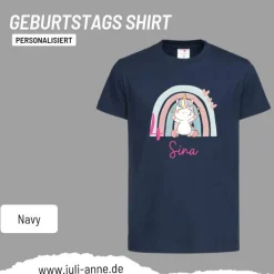 Personalisiertes Shirt GEBURTSTAG Zahl & Name personalisiert Regenbogen Dino Einhorn
