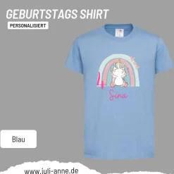 Personalisiertes Shirt GEBURTSTAG Zahl & Name personalisiert Regenbogen Dino Einhorn