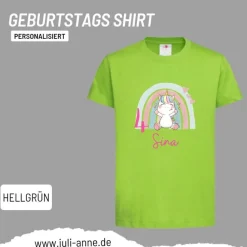 Personalisiertes Shirt GEBURTSTAG Zahl & Name personalisiert Regenbogen Dino Einhorn