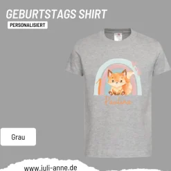 Personalisiertes Shirt GEBURTSTAG Zahl & Name personalisiert Regenbogen Fuchs