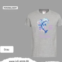 Personalisiertes Shirt GEBURTSTAG Zahl & Name personalisiert Aqua Delfin 3