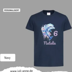 Personalisiertes Shirt GEBURTSTAG Zahl & Name personalisiert Aqua Delfin 3