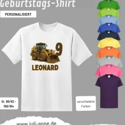 Personalisiertes Shirt GEBURTSTAG Zahl & Name personalisiert Bagger BULLDOZER