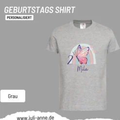 Personalisiertes Shirt GEBURTSTAG Zahl & Name personalisiert Regenbogen Schmetterling