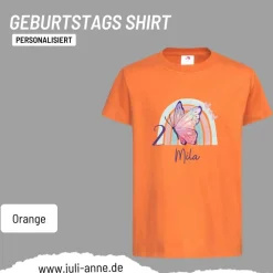 Personalisiertes Shirt GEBURTSTAG Zahl & Name personalisiert Regenbogen Schmetterling