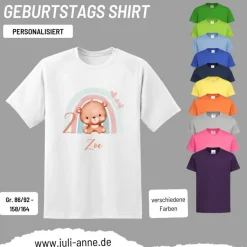 Personalisiertes Shirt GEBURTSTAG Zahl & Name personalisiert Regenbogen Teddy Bär
