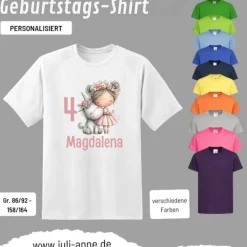 Personalisiertes Shirt GEBURTSTAG Zahl & Name personalisiert EINHORN MÄDCHEN 2