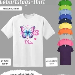 Personalisiertes Shirt GEBURTSTAG Zahl & Name personalisiert LOVELY BUTTERFLY 1