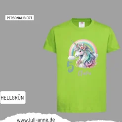 Personalisiertes Shirt GEBURTSTAG Zahl & Name personalisiert Regenbogen Einhorn