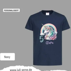 Personalisiertes Shirt GEBURTSTAG Zahl & Name personalisiert Regenbogen Einhorn
