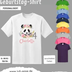 Personalisiertes Shirt GEBURTSTAG Zahl & Name personalisiert Panda mit Blumen