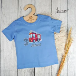 Personalisiertes Shirt Geburtstag Feuerwehr Blau mit Name & Zahl