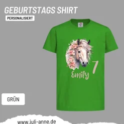 Personalisiertes Shirt GEBURTSTAG Zahl & Name personalisiert Flower Horse