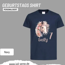 Personalisiertes Shirt GEBURTSTAG Zahl & Name personalisiert Flower Horse