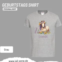 Personalisiertes Shirt GEBURTSTAG Zahl & Name personalisiert Flower Horse