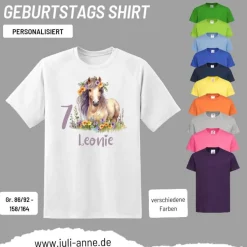Personalisiertes Shirt GEBURTSTAG Zahl & Name personalisiert Flower Horse