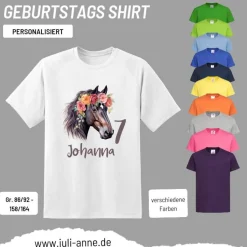Personalisiertes Shirt GEBURTSTAG Zahl & Name personalisiert Flower Horse