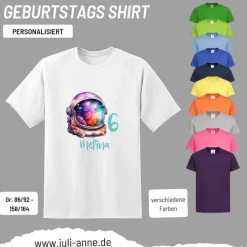 Personalisiertes Shirt GEBURTSTAG Zahl & Name personalisiert SPACE Astronauten-Helm