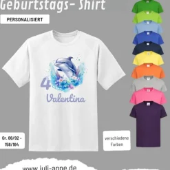 Personalisiertes Shirt GEBURTSTAG Zahl & Name personalisiert Aqua Delfin 1
