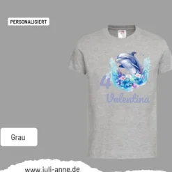 Personalisiertes Shirt GEBURTSTAG Zahl & Name personalisiert Aqua Delfin 1