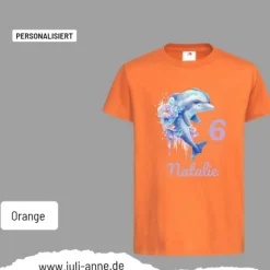 Personalisiertes Shirt GEBURTSTAG Zahl & Name personalisiert Aqua Delfin 3