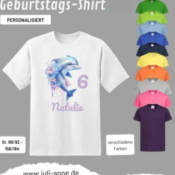 Personalisiertes Shirt GEBURTSTAG Zahl & Name personalisiert Aqua Delfin 3