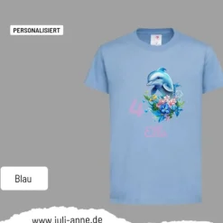 Personalisiertes Shirt GEBURTSTAG Zahl & Name personalisiert Aqua Delfin 4