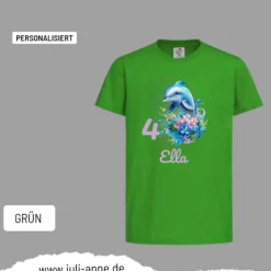 Personalisiertes Shirt GEBURTSTAG Zahl & Name personalisiert Aqua Delfin 4