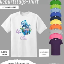 Personalisiertes Shirt GEBURTSTAG Zahl & Name personalisiert Aqua Delfin 4