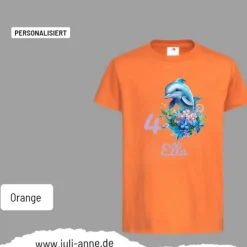 Personalisiertes Shirt GEBURTSTAG Zahl & Name personalisiert Aqua Delfin 4