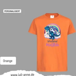 Personalisiertes Shirt SCHULKIND Name personalisiert T-Rex cooles Einhorn auf T-Rex