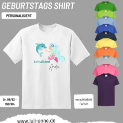 Personalisiertes Shirt SCHULKIND Name personalisiert Meerjungfrau & Delfin