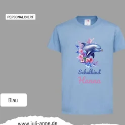 Personalisiertes Shirt SCHULKIND Name personalisiert Aqua Delfin 2
