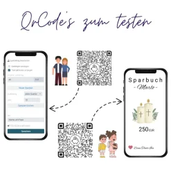 Personalisiertes Sparbuch mit QR-Code. Das perfekte Geschenk zur Taufe | Taufkerze