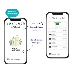 Personalisiertes Sparbuch mit QR-Code. Das perfekte Geschenk zur Taufe | Taufkerze