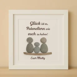 Personalisiertes Steinbild Pateneltern Geschenk – Handgefertigtes Unikat mit Natursteinen & Wunschtext, STB-23