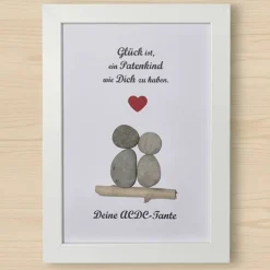 Personalisiertes Steinbild Pateneltern Geschenk – Handgefertigtes Unikat mit Natursteinen & Wunschtext, STB-23