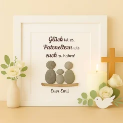 Personalisiertes Steinbild Pateneltern Geschenk – Handgefertigtes Unikat mit Natursteinen & Wunschtext, STB-23