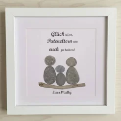 Personalisiertes Steinbild Pateneltern Geschenk – Handgefertigtes Unikat mit Natursteinen & Wunschtext, STB-23