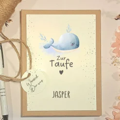 Personalisiertes Taufgeschenk mit Wal Motiv – Geschenkbox zur Taufe mit Name & Geldgeschenk