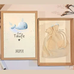 Personalisiertes Taufgeschenk mit Wal Motiv – Geschenkbox zur Taufe mit Name & Geldgeschenk