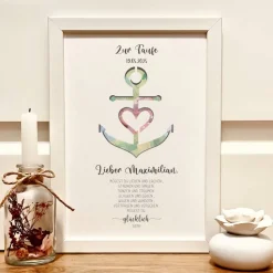 Personalisiertes Taufgeschenk mit Namen & Datum – Geldgeschenkbild zur Taufe für Jungen & Mädchen