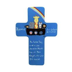 Personalisiertes Taufkreuz Arche aus Holz – Handgemaltes Kinderkreuz zur Taufe & Geburt
