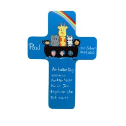 Personalisiertes Taufkreuz Arche aus Holz – Handgemaltes Kinderkreuz zur Taufe & Geburt