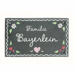 Personalisiertes Türschild aus Schiefer im Lebkuchenstyle – Exklusiv, handbemalt & wetterfest mit Familienname