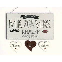 Personalisiertes Türschild aus Holz – Mr. & Mrs. mit Namen & Datum – Einzigartiges Hochzeitsgeschenk
