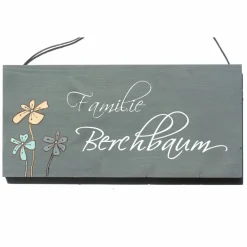 Personalisiertes Türschild aus Holz – Handgemachtes Familienschild mit Name & Blumendekor, individuelles Familiengeschenk
